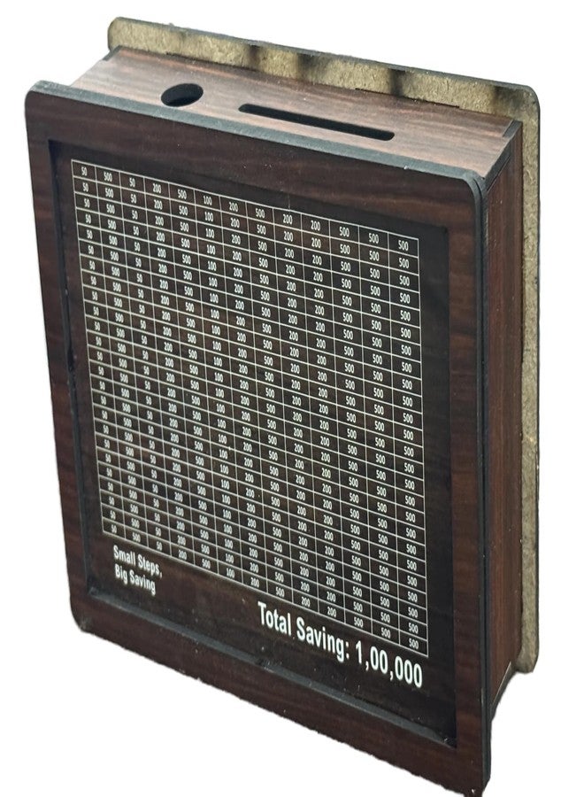 VICORP Wooden Money Saving Box for Kids & Adults, Coin Box, Savings Box, Piggy Bank, Smart Money Box, Wooden Coin Box, Money Saver, Piggy Bank with Numbers, Target 100000 Rupees Savings Box - Image 4